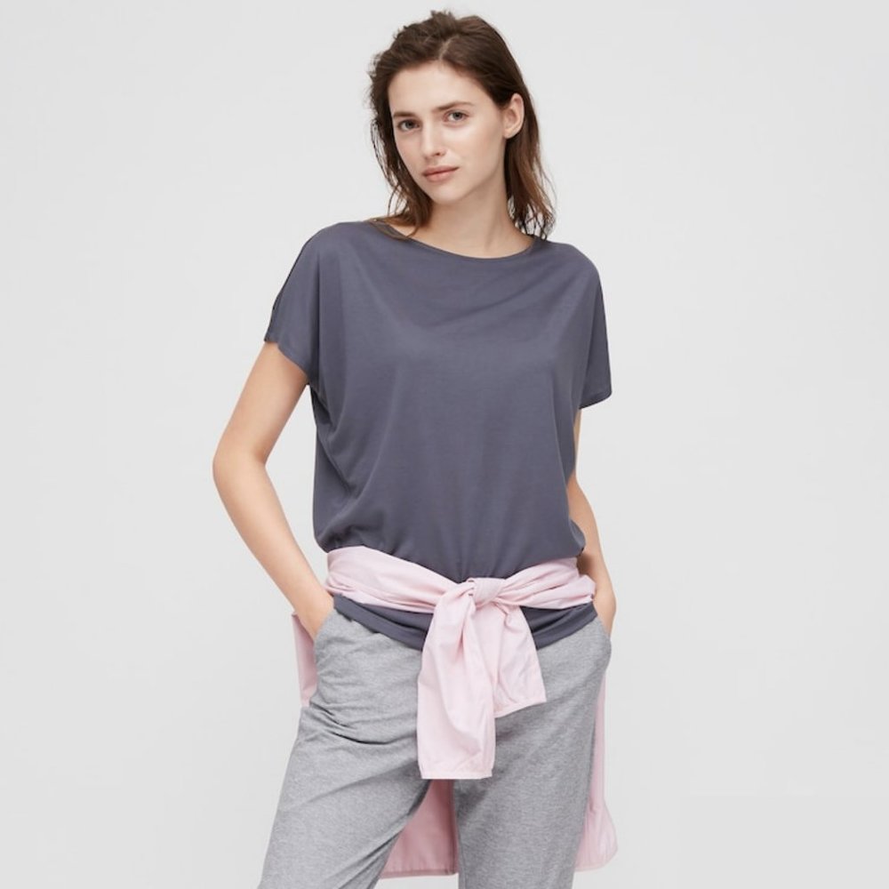Uniqlo Blue Drape Crew Neck Short-Sleeve T-Shirt